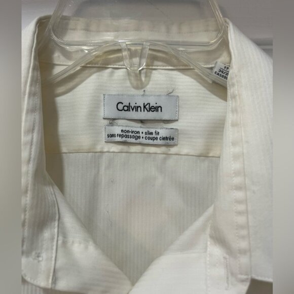 Calvin Klein Men Slim Fit Non Iron White Dress Shirt 17 34/35 - Picture 4 of 6